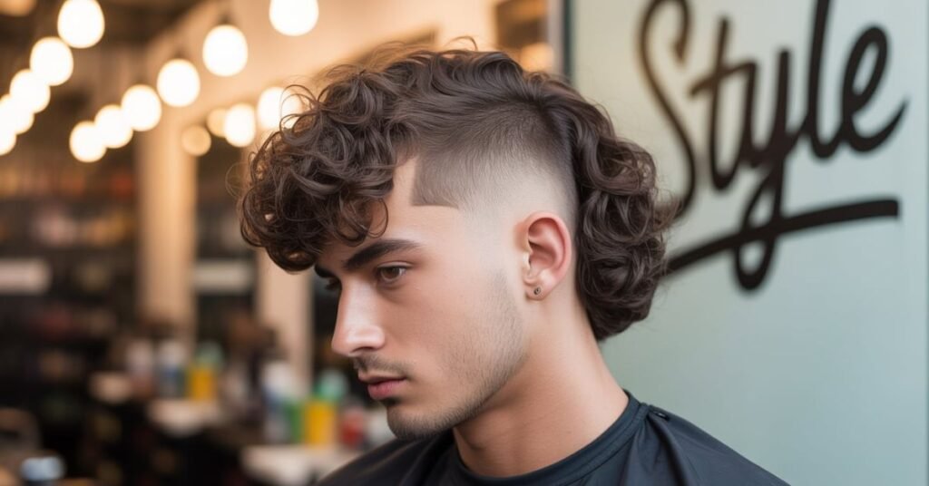 Burst Fade Mullet Curly Hair